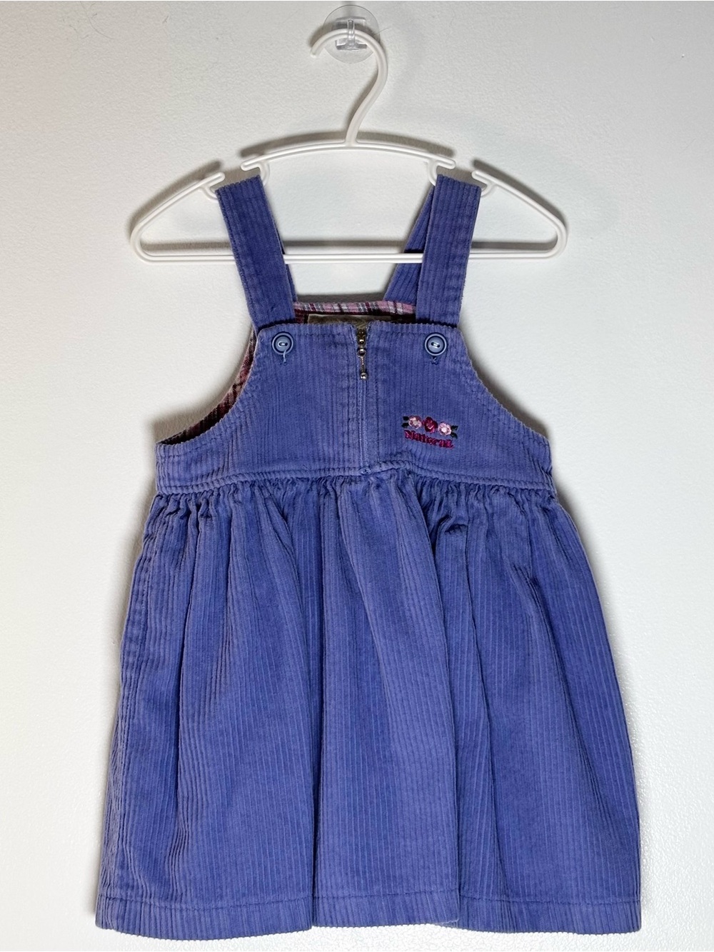 Vintage 90s Baby Boots Periwinkle Purple Corduroy Plaid Lined Jumper Dress 24M